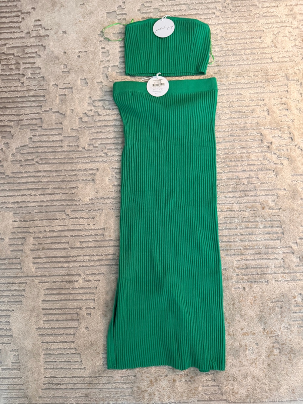 Green Ribbed Knit Two Piece Set - Women's